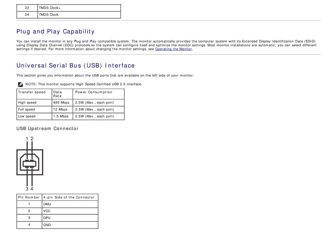 Dell 4691624 Plug and Play Capability, Universal Serial Bus USB Interface, Transfer speed Data Power Consumption Rate 