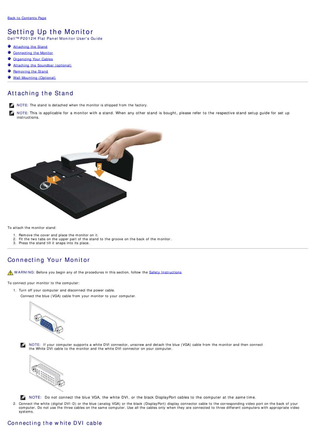 Dell P2012H, 4691624 manual Attaching the Stand, Connecting Your Monitor 