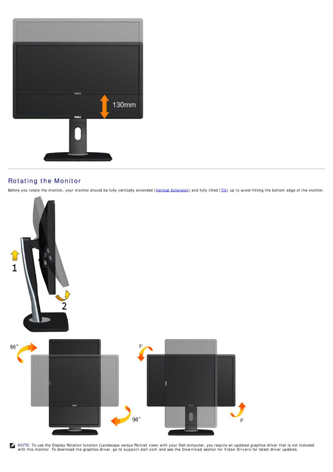 Dell P2012H, 4691624 manual Rotating the Monitor 