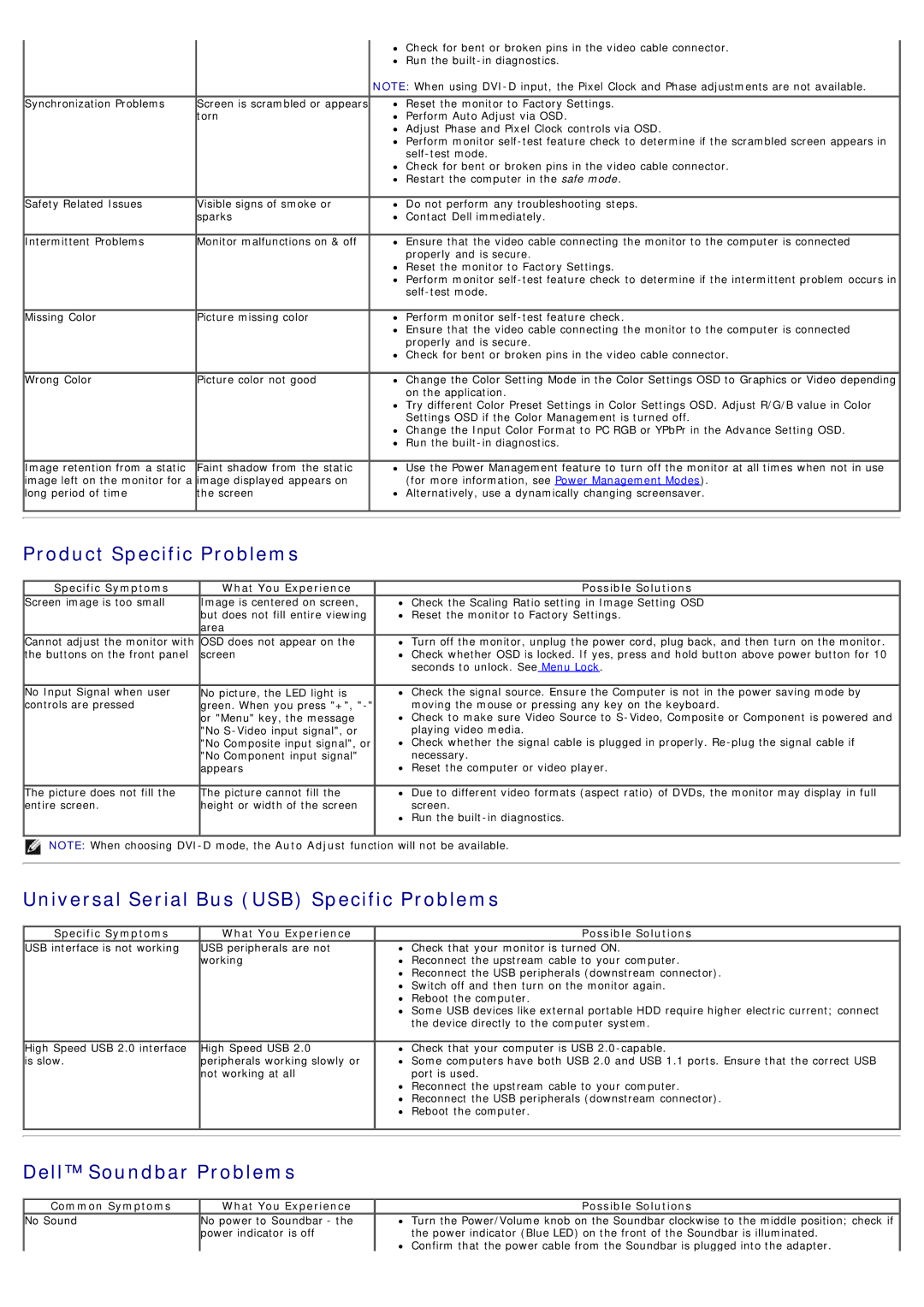 Dell P2012H, 4691624 manual Specific Symptoms What You Experience, Common Symptoms What You Experience 