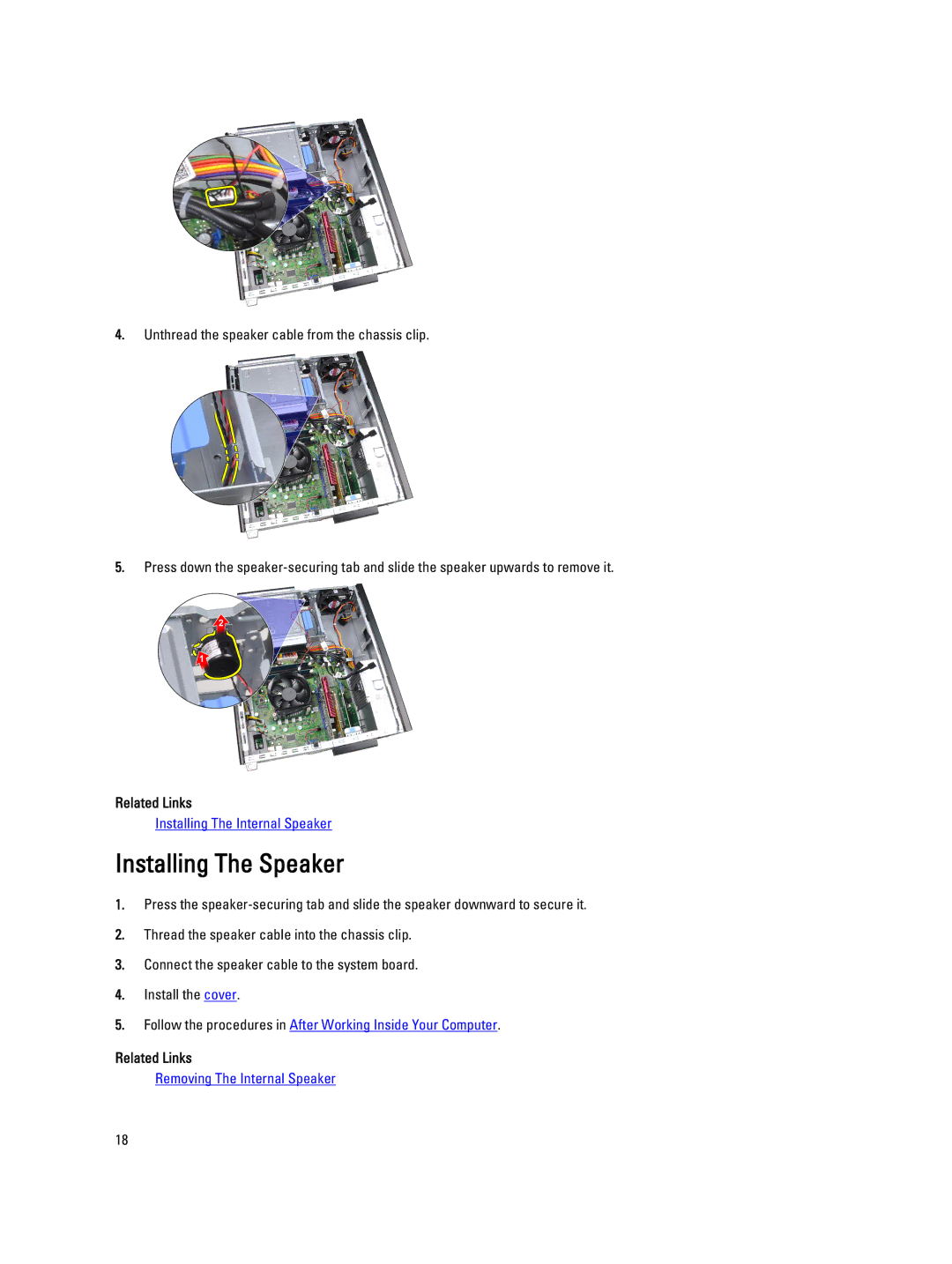 Dell 4691901 owner manual Installing The Speaker 