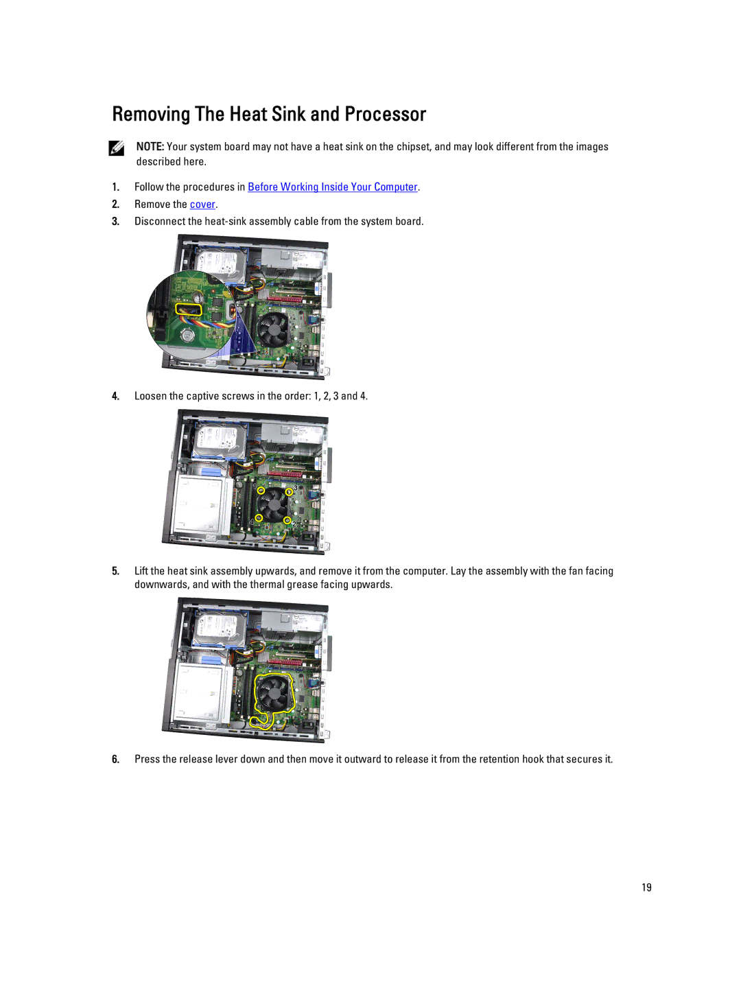 Dell 4691901 owner manual Removing The Heat Sink and Processor 