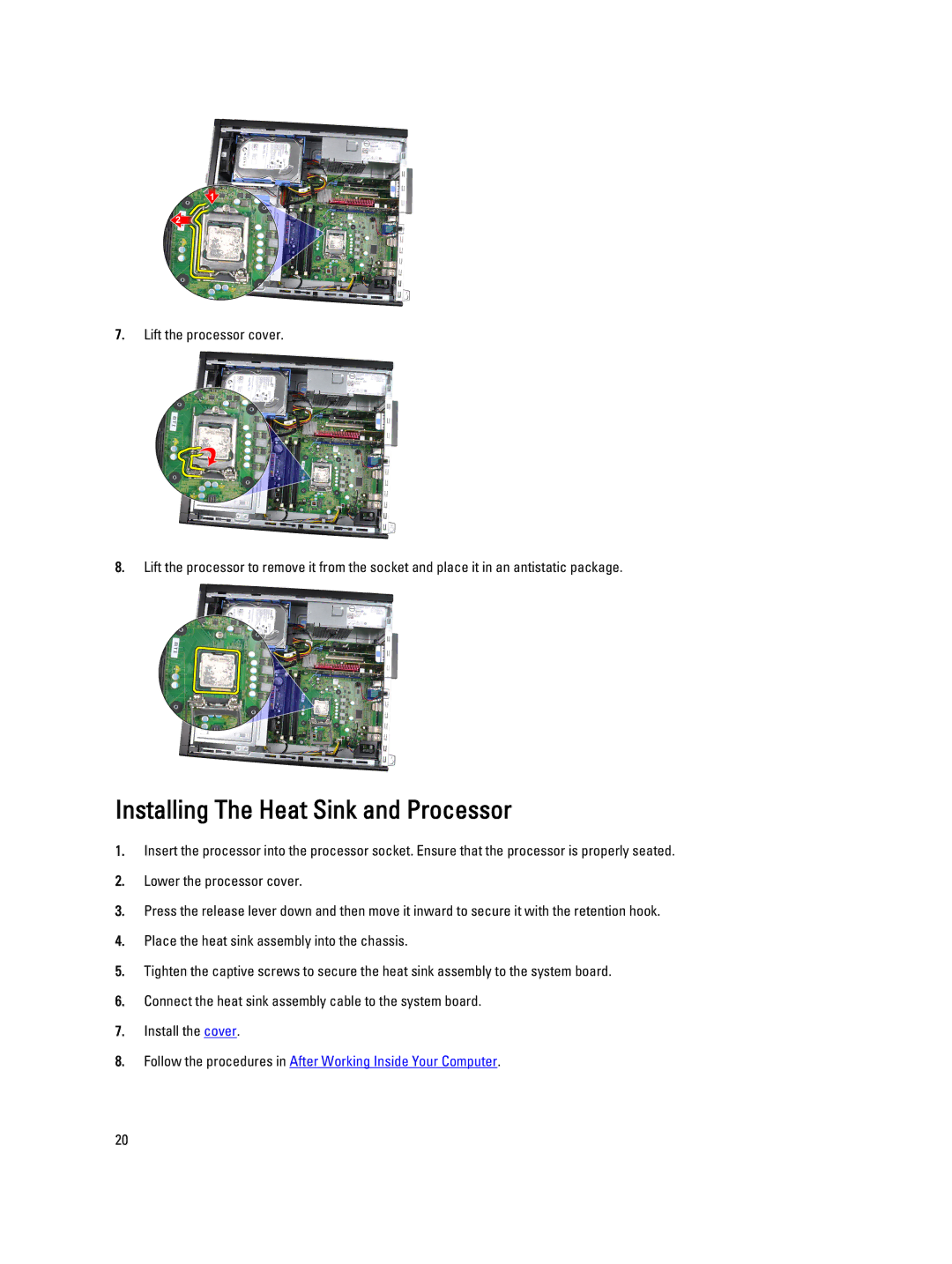 Dell 4691901 owner manual Installing The Heat Sink and Processor 