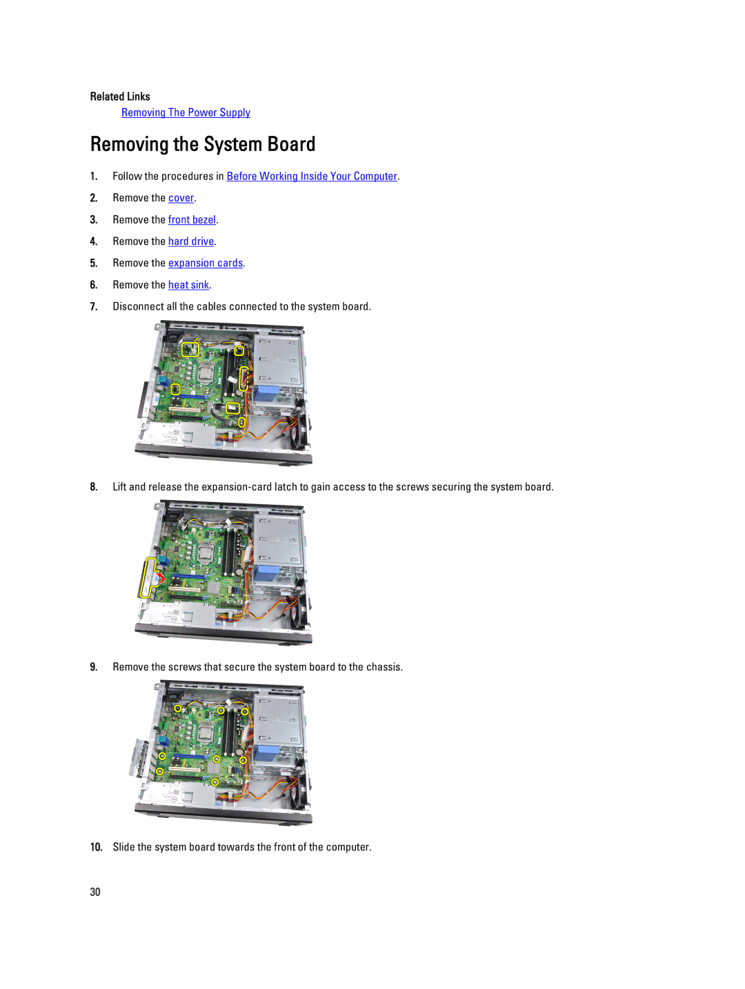 Dell 4691901 owner manual Removing the System Board, Remove the expansion cards 