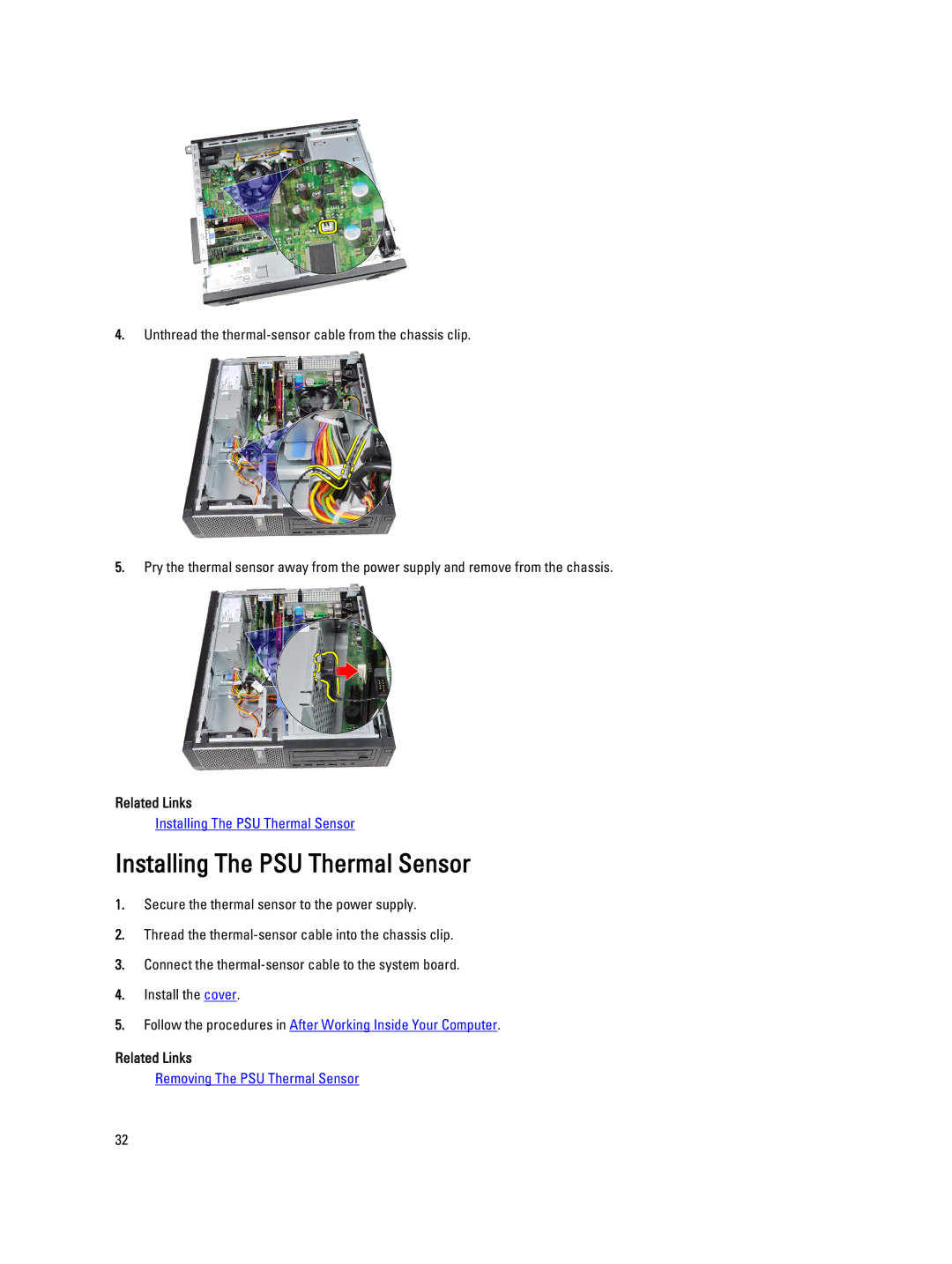 Dell 4691901 owner manual Installing The PSU Thermal Sensor 