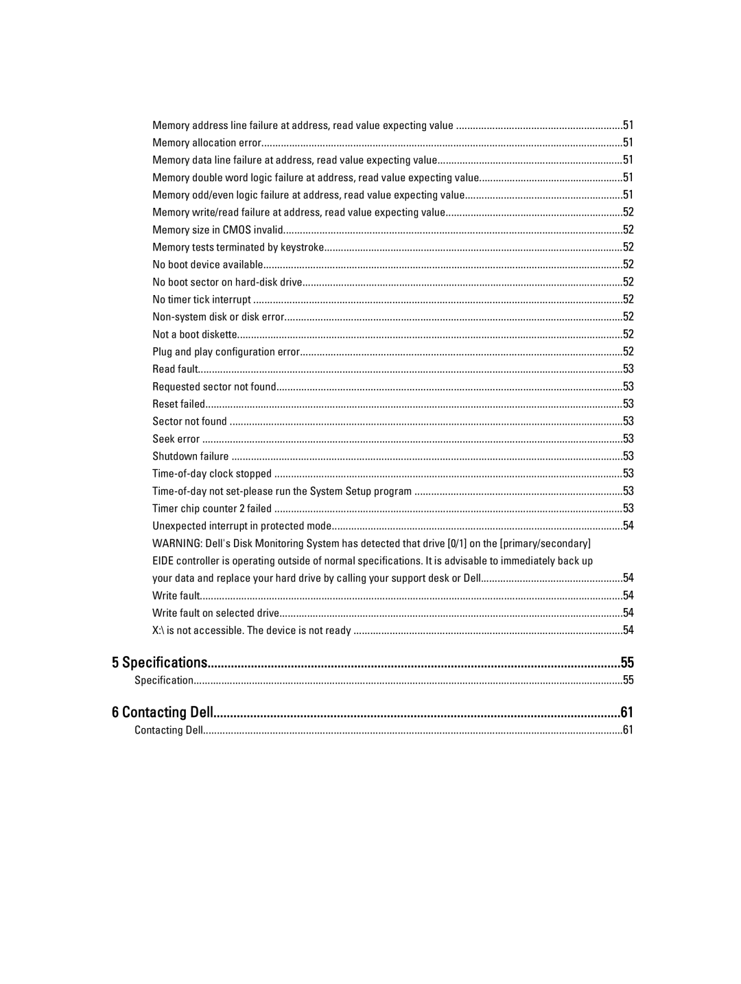 Dell 4691901 owner manual Specifications, Contacting Dell 