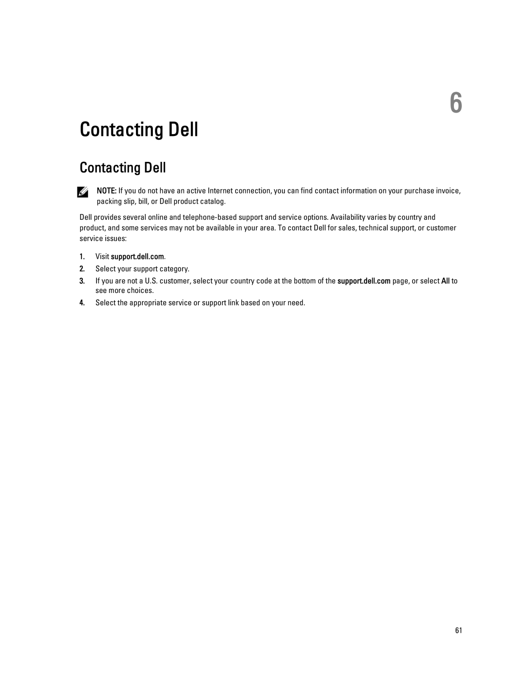 Dell 4691901 owner manual Contacting Dell, Visit support.dell.com 