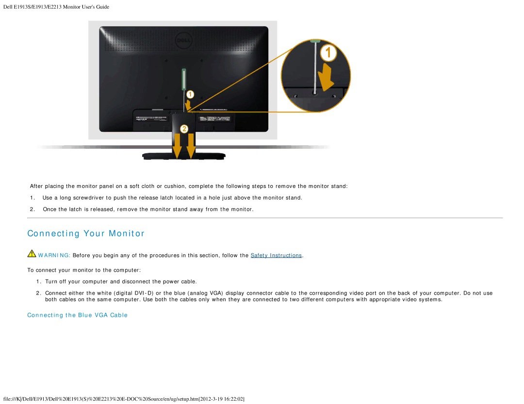 Dell 4693132 appendix Connecting Your Monitor, Connecting the Blue VGA Cable 