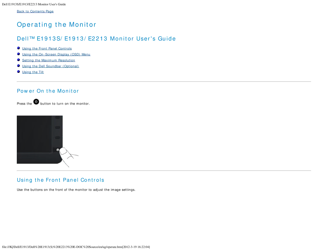 Dell 4693132 appendix Power On the Monitor, Using the Front Panel Controls 