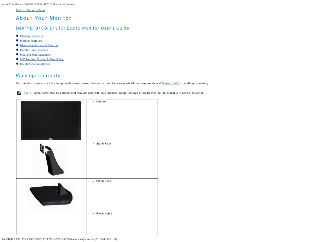 Dell 4693132 appendix About Your Monitor, Package Contents 