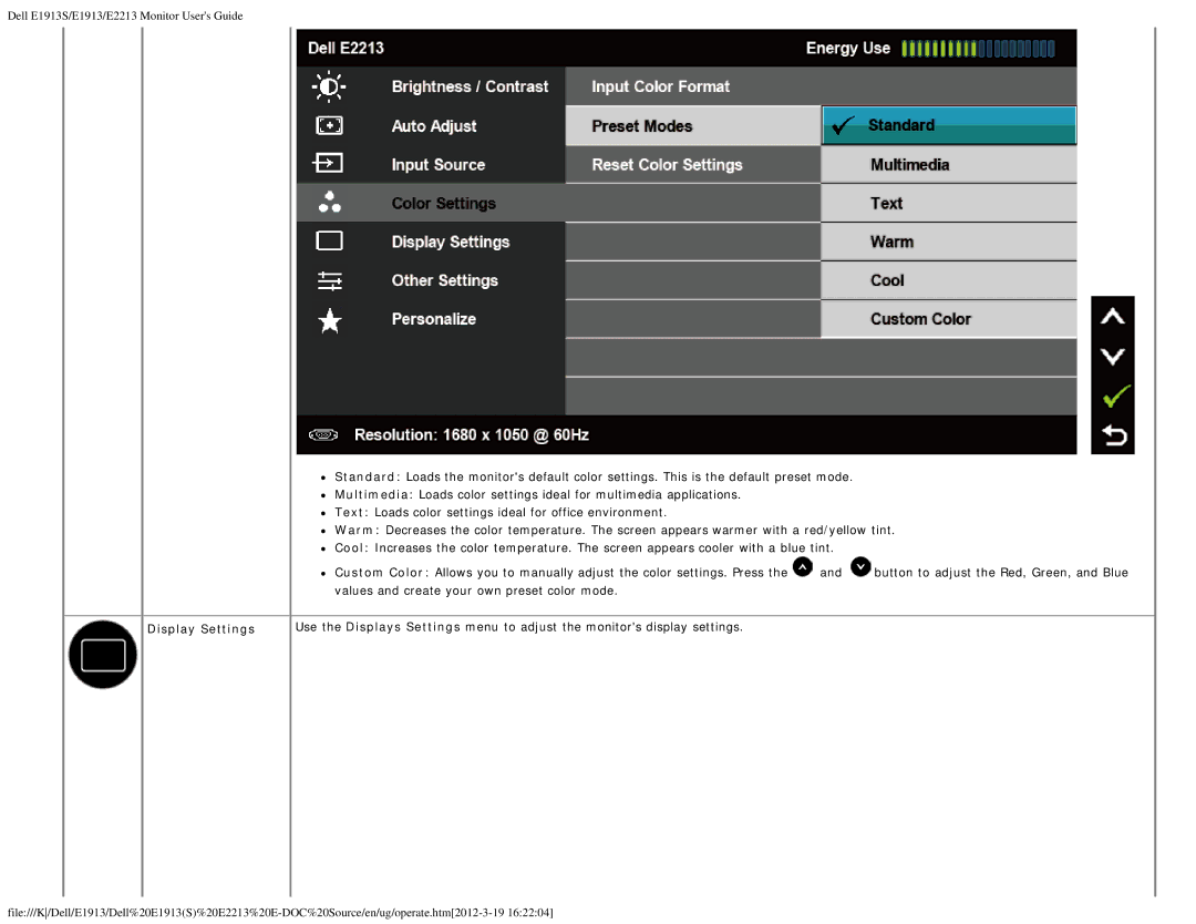 Dell 4693132 appendix Display Settings 