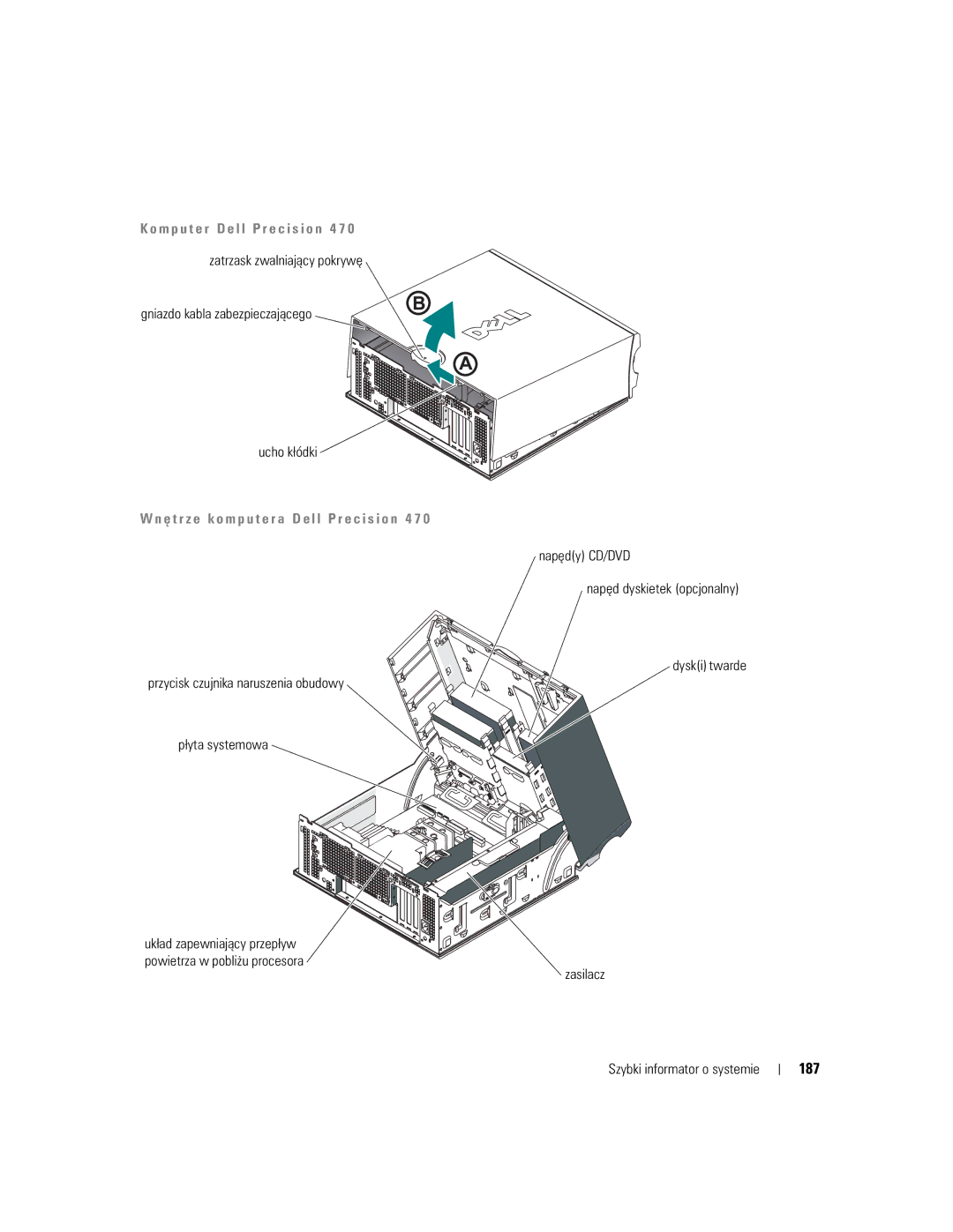Dell 670, 470 manual 187, Ę t r z e k o m p u t e r a D e l l P r e c i s i o n 4 7 