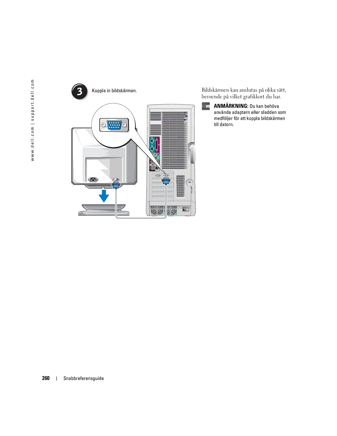 Dell 470, 670 manual 260, Koppla in bildskärmen 