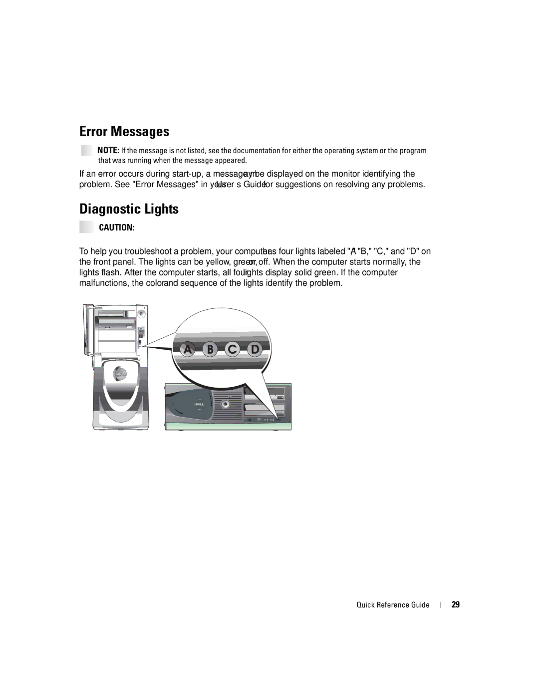 Dell 670, 470 manual Error Messages, Diagnostic Lights 