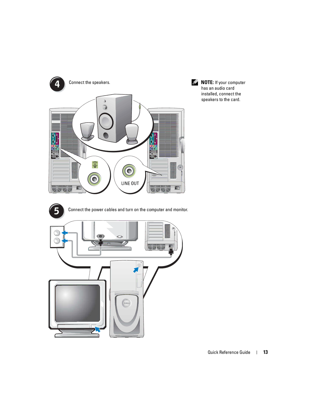 Dell 670, 470 manual Connect the speakers Has an audio card, Line OUT 