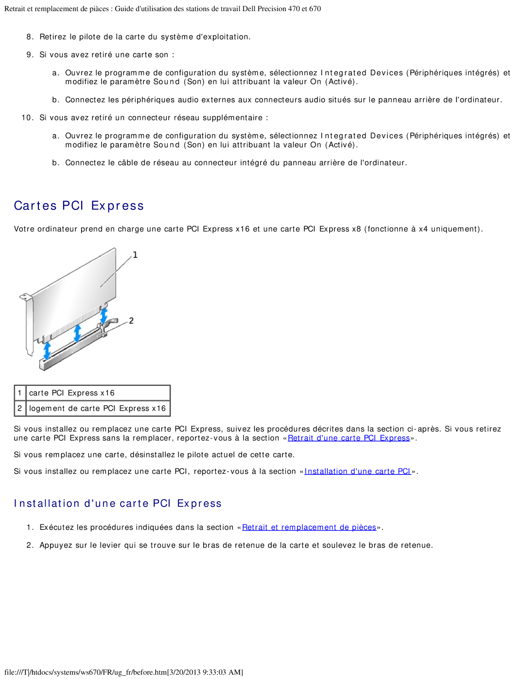 Dell 470 et 670 manual Cartes PCI Express, Installation dune carte PCI Express 