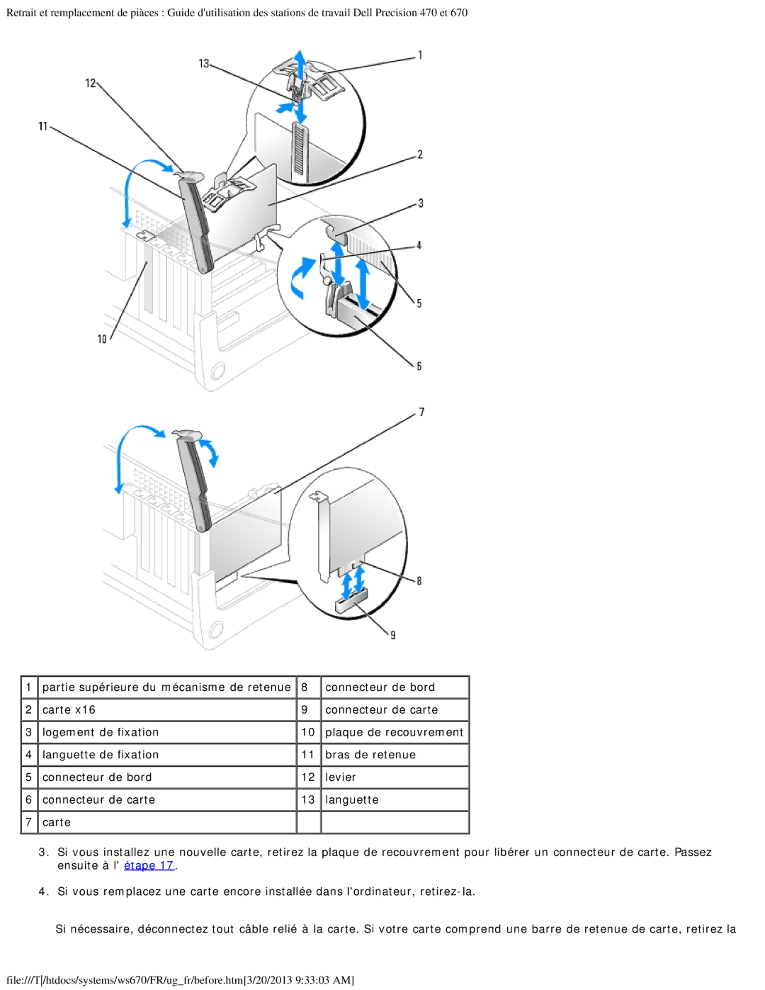 Dell 470 et 670 manual Connecteur de bord, Carte Connecteur de carte Logement de fixation 