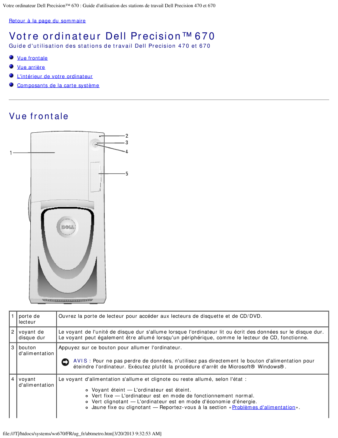 Dell 470 et 670 manual Votre ordinateur Dell Precision, Vue frontale 