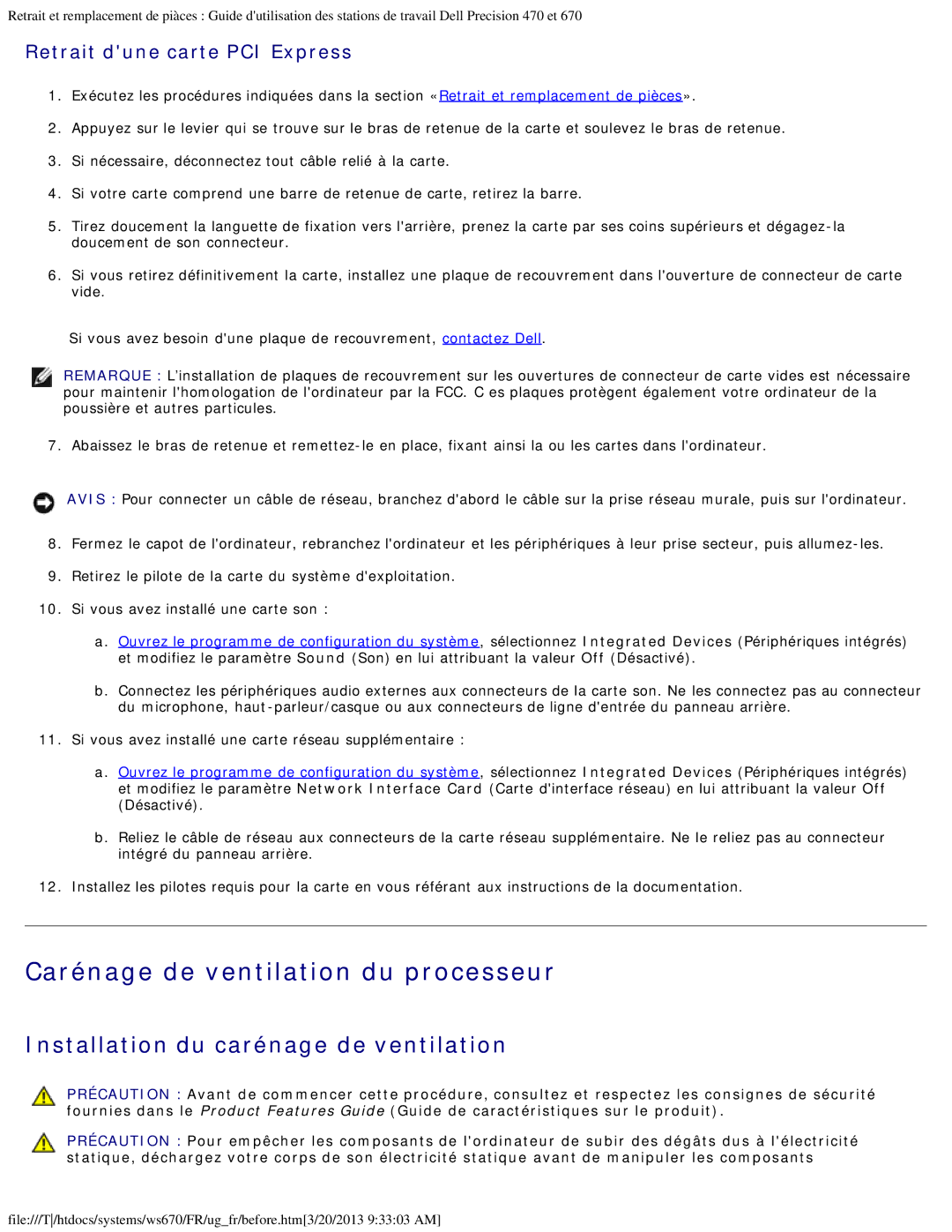 Dell 470 et 670 manual Carénage de ventilation du processeur, Installation du carénage de ventilation 