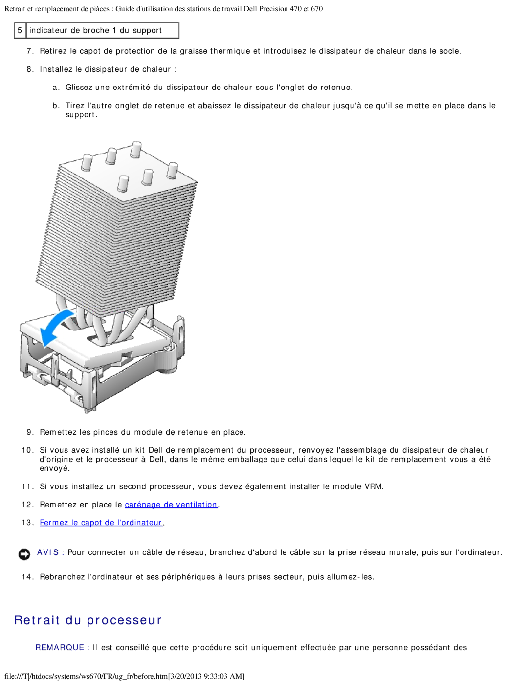 Dell 470 et 670 manual Retrait du processeur 