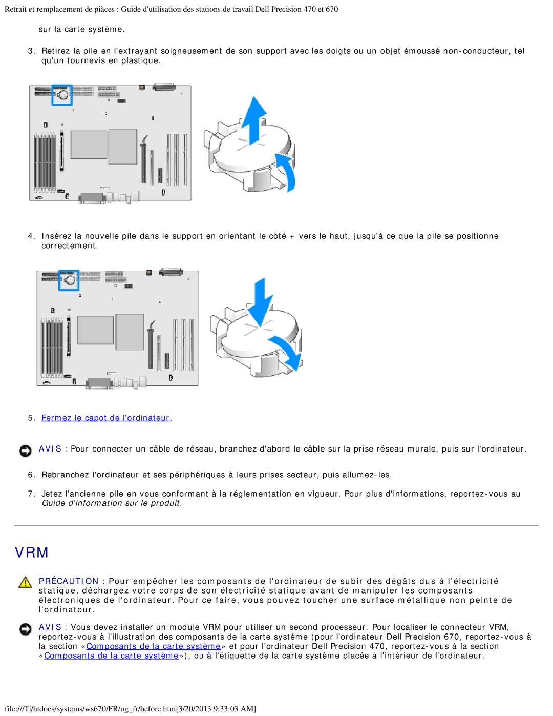 Dell 470 et 670 manual Vrm 