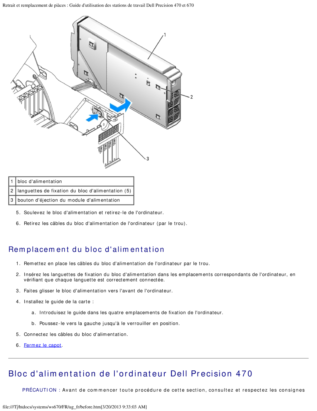 Dell 470 et 670 manual Remplacement du bloc dalimentation 