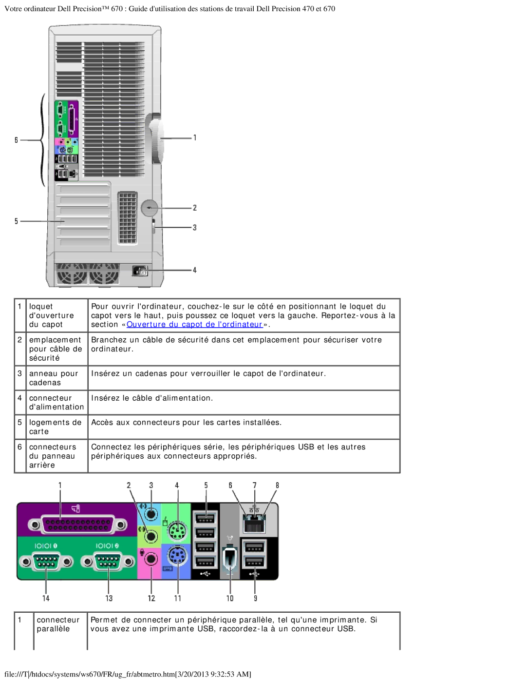 Dell 470 et 670 manual Du capot, Section « Ouverture du capot de lordinateur » 