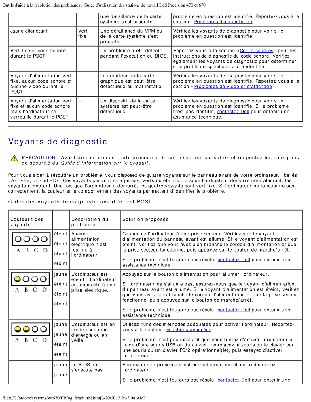 Dell 470 et 670 manual Voyants de diagnostic 