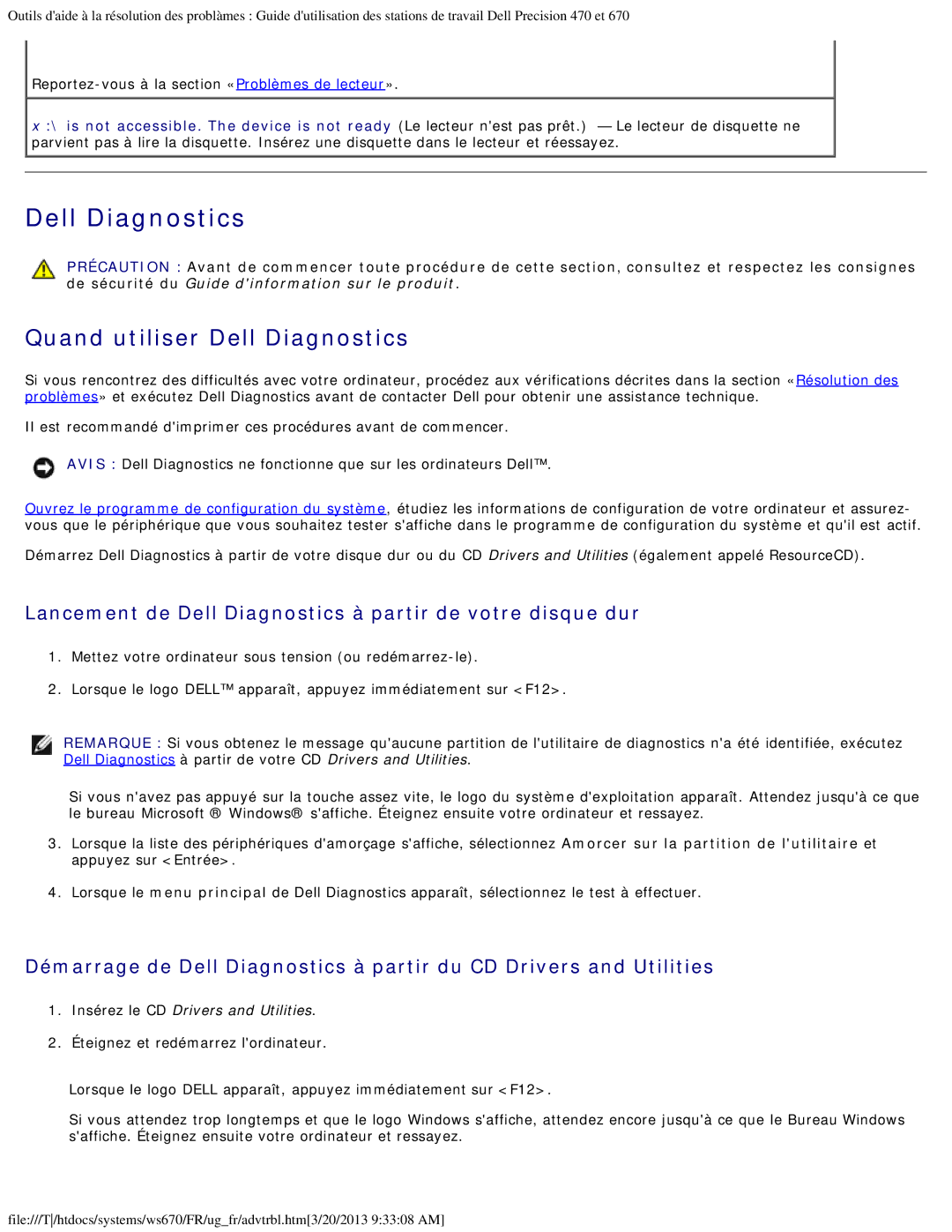 Dell 470 et 670 manual Quand utiliser Dell Diagnostics, Lancement de Dell Diagnostics à partir de votre disque dur 