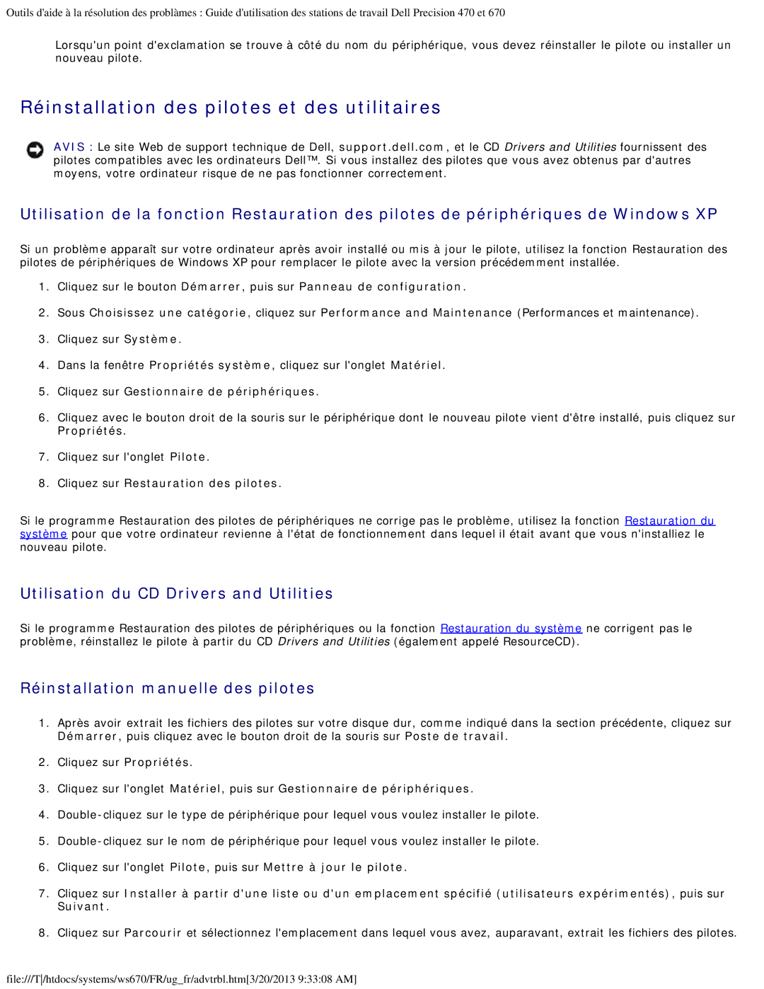 Dell 470 et 670 manual Réinstallation des pilotes et des utilitaires, Utilisation du CD Drivers and Utilities 