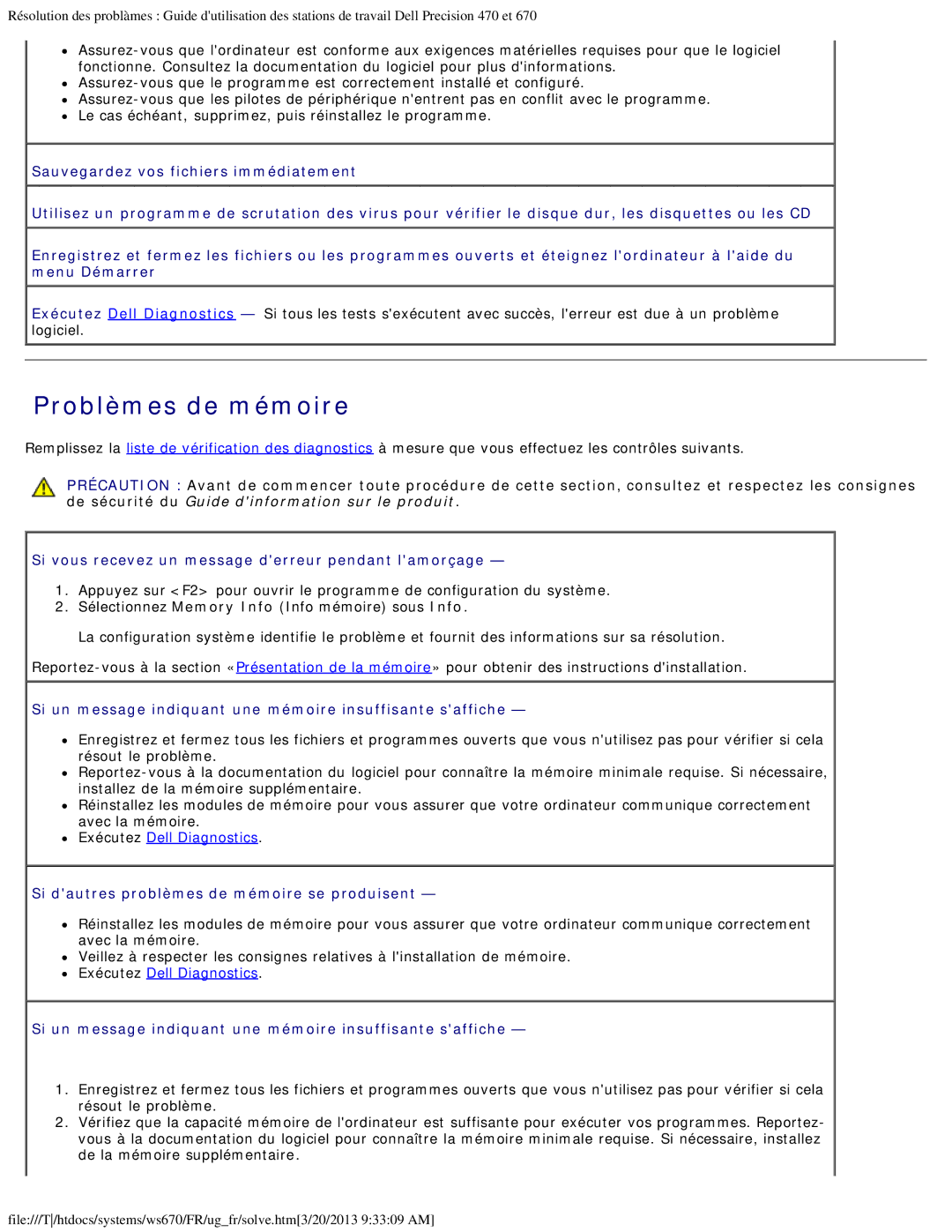 Dell 470 et 670 manual Problèmes de mémoire, Si vous recevez un message derreur pendant lamorçage 