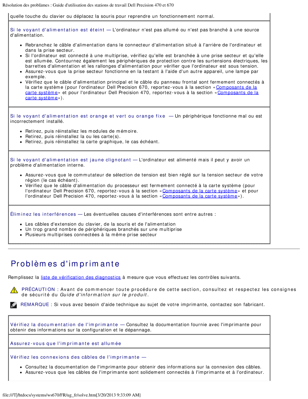 Dell 470 et 670 manual Problèmes dimprimante 