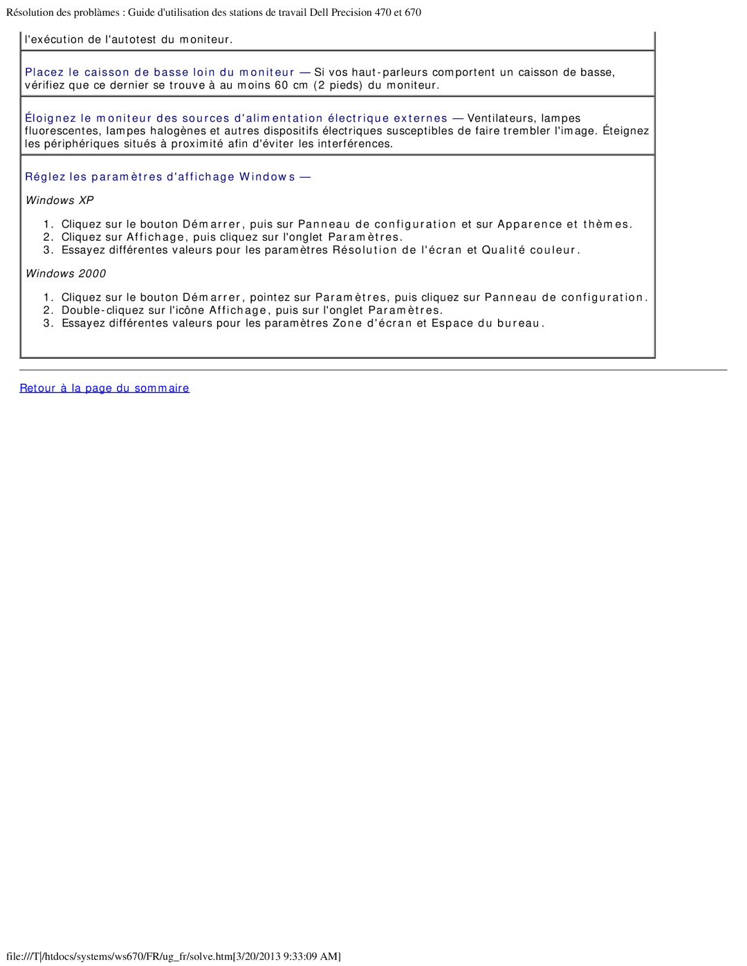 Dell 470 et 670 manual Retour à la page du sommaire 