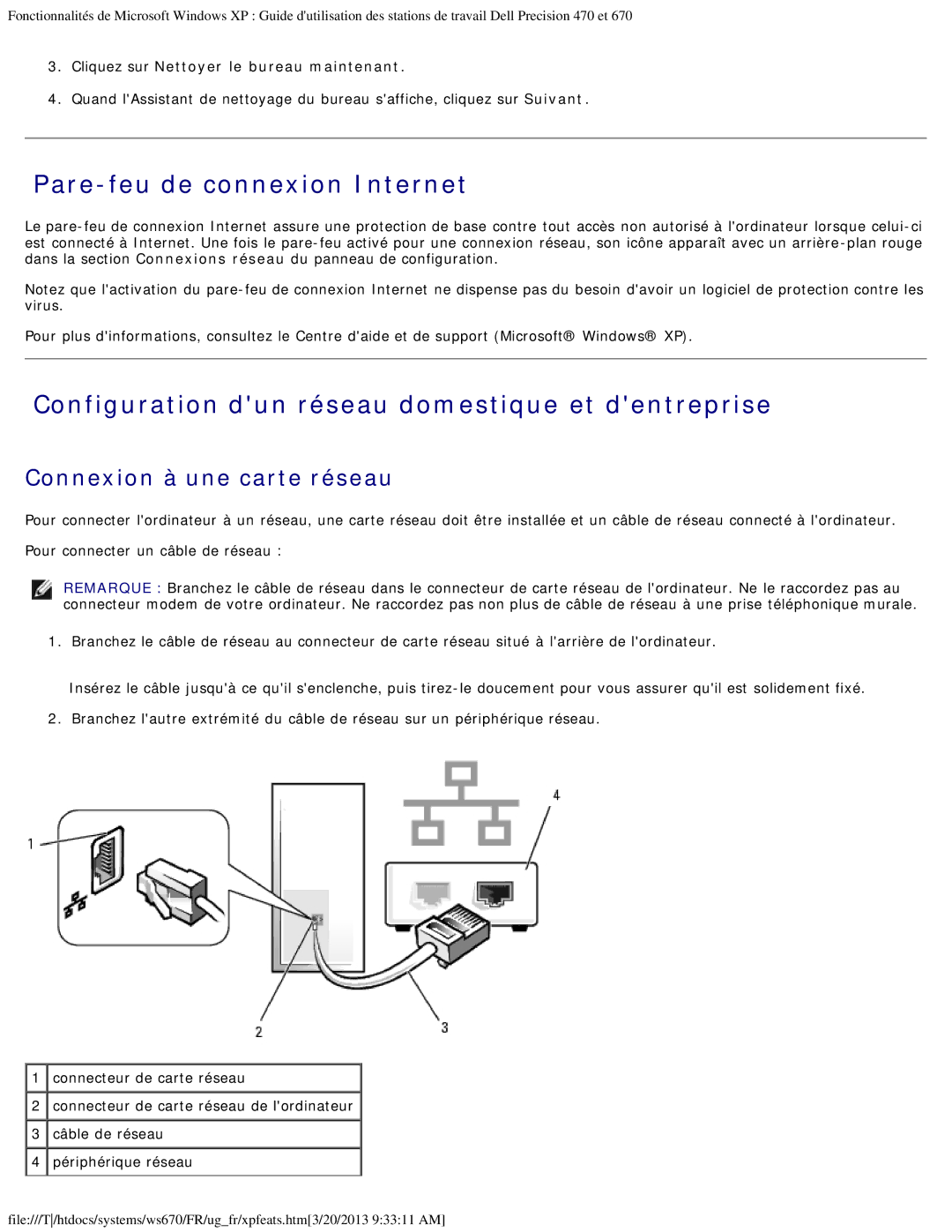 Dell 470 et 670 manual Pare-feu de connexion Internet, Configuration dun réseau domestique et dentreprise 