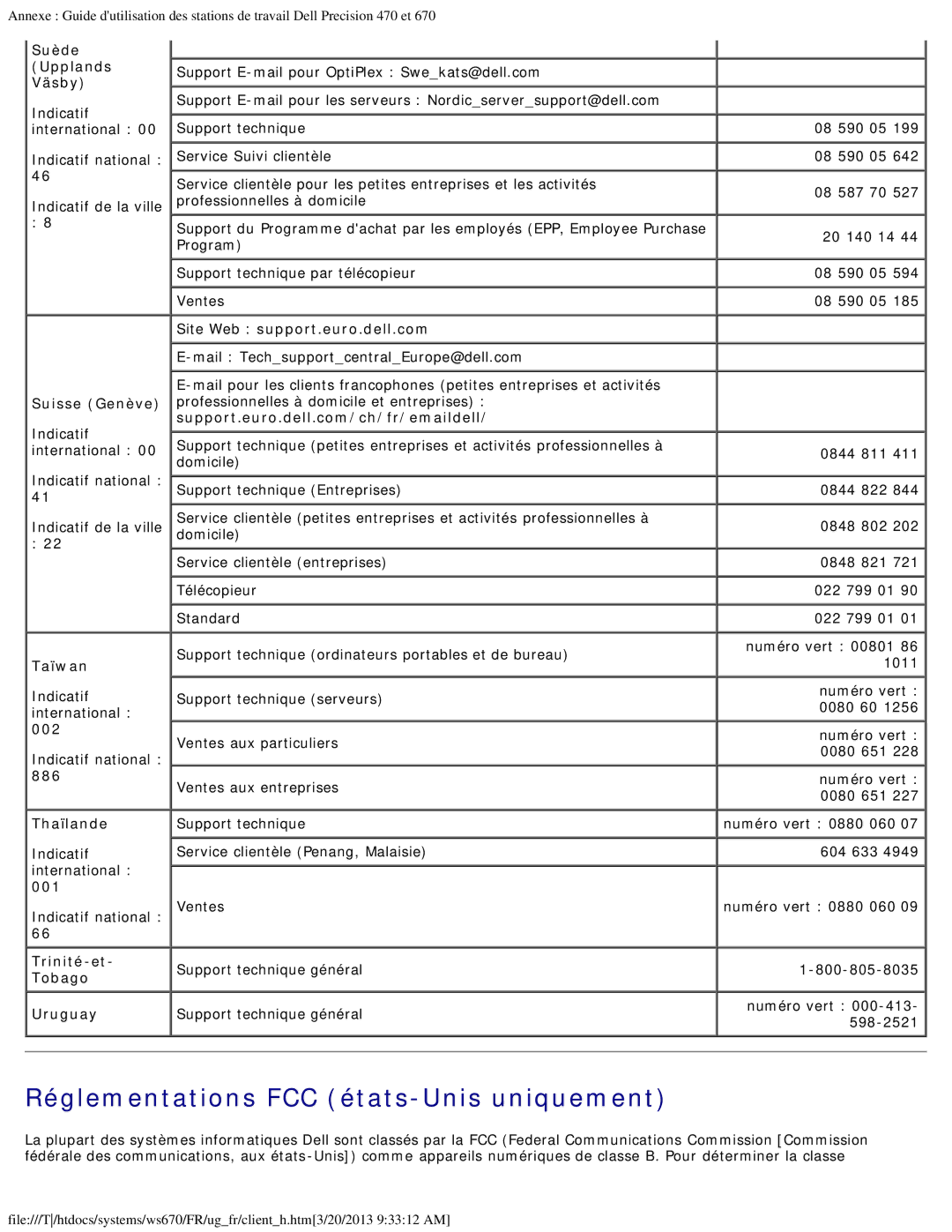 Dell 470 et 670 manual Réglementations FCC états-Unis uniquement 