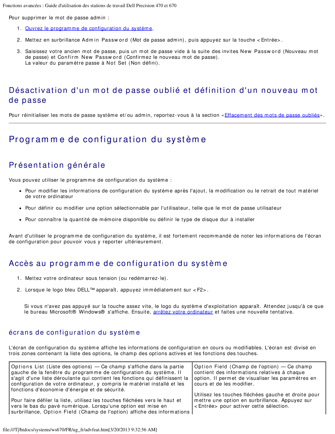 Dell 470 et 670 manual Programme de configuration du système, Présentation générale, Écrans de configuration du système 