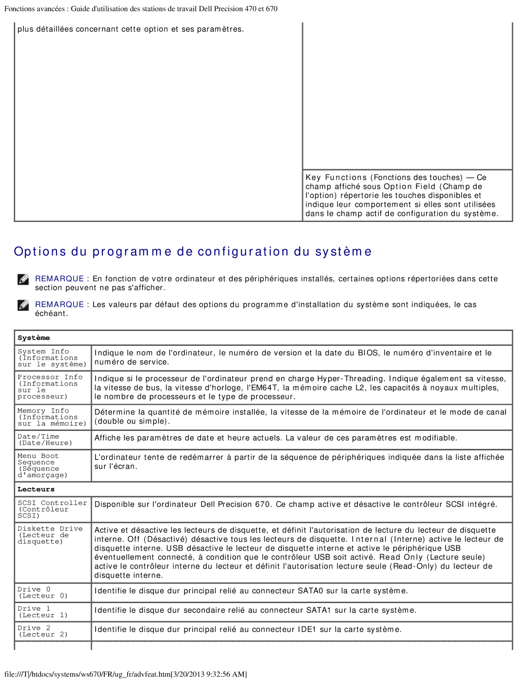 Dell 470 et 670 manual Options du programme de configuration du système 