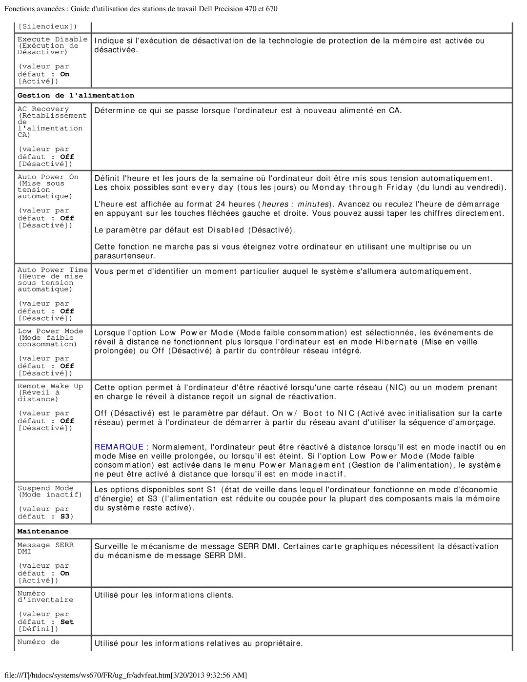 Dell 470 et 670 manual Gestion de lalimentation 