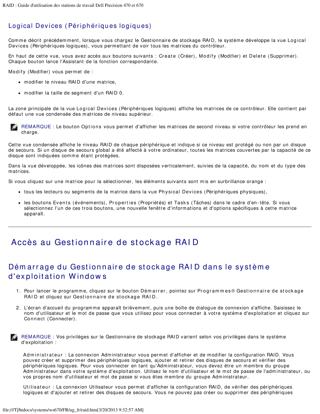 Dell 470 et 670 manual Accès au Gestionnaire de stockage RAID, Logical Devices Périphériques logiques 