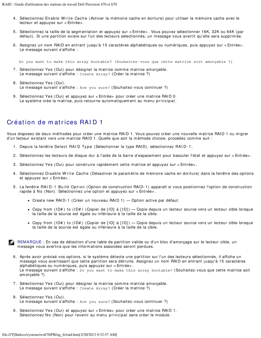 Dell 470 et 670 manual Création de matrices RAID 