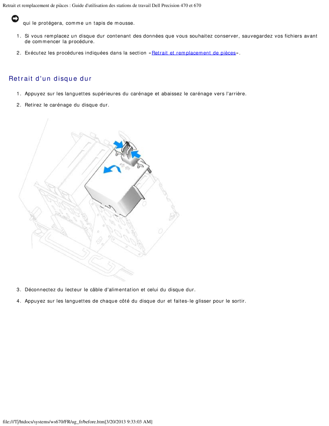 Dell 470 et 670 manual Retrait dun disque dur 