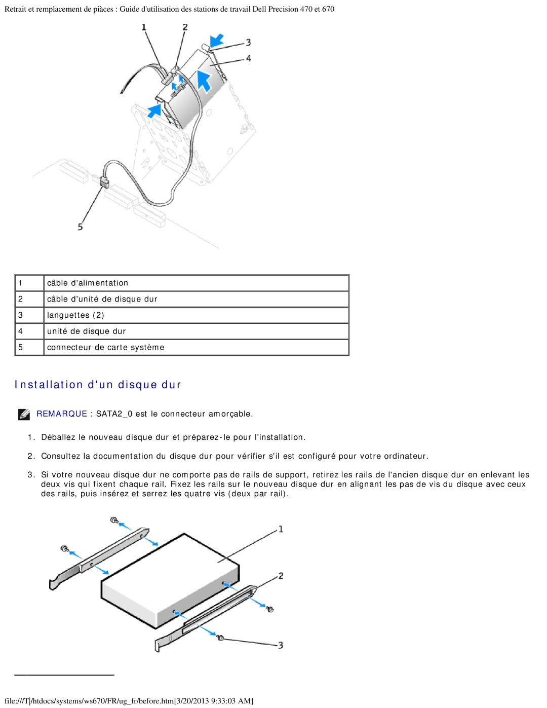 Dell 470 et 670 manual Installation dun disque dur 