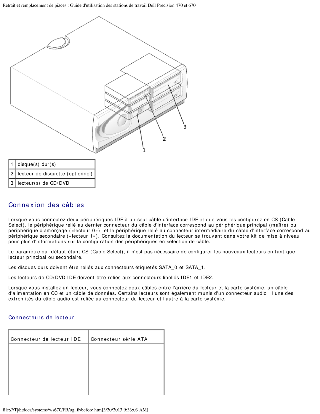 Dell 470 et 670 manual Connexion des câbles 