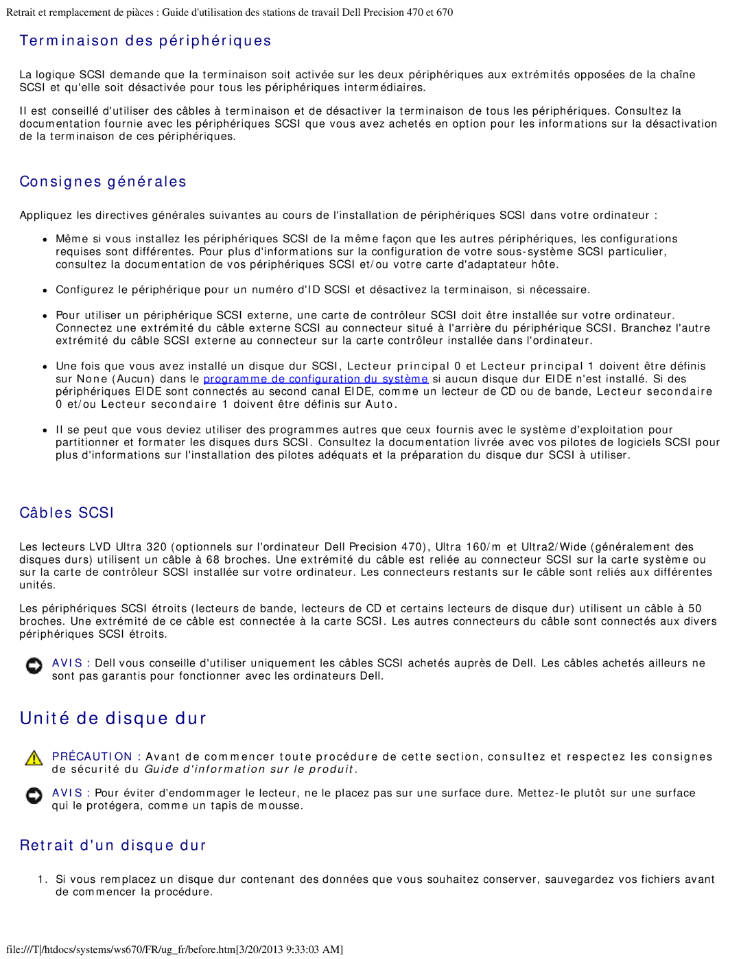 Dell 470 et 670 manual Unité de disque dur 