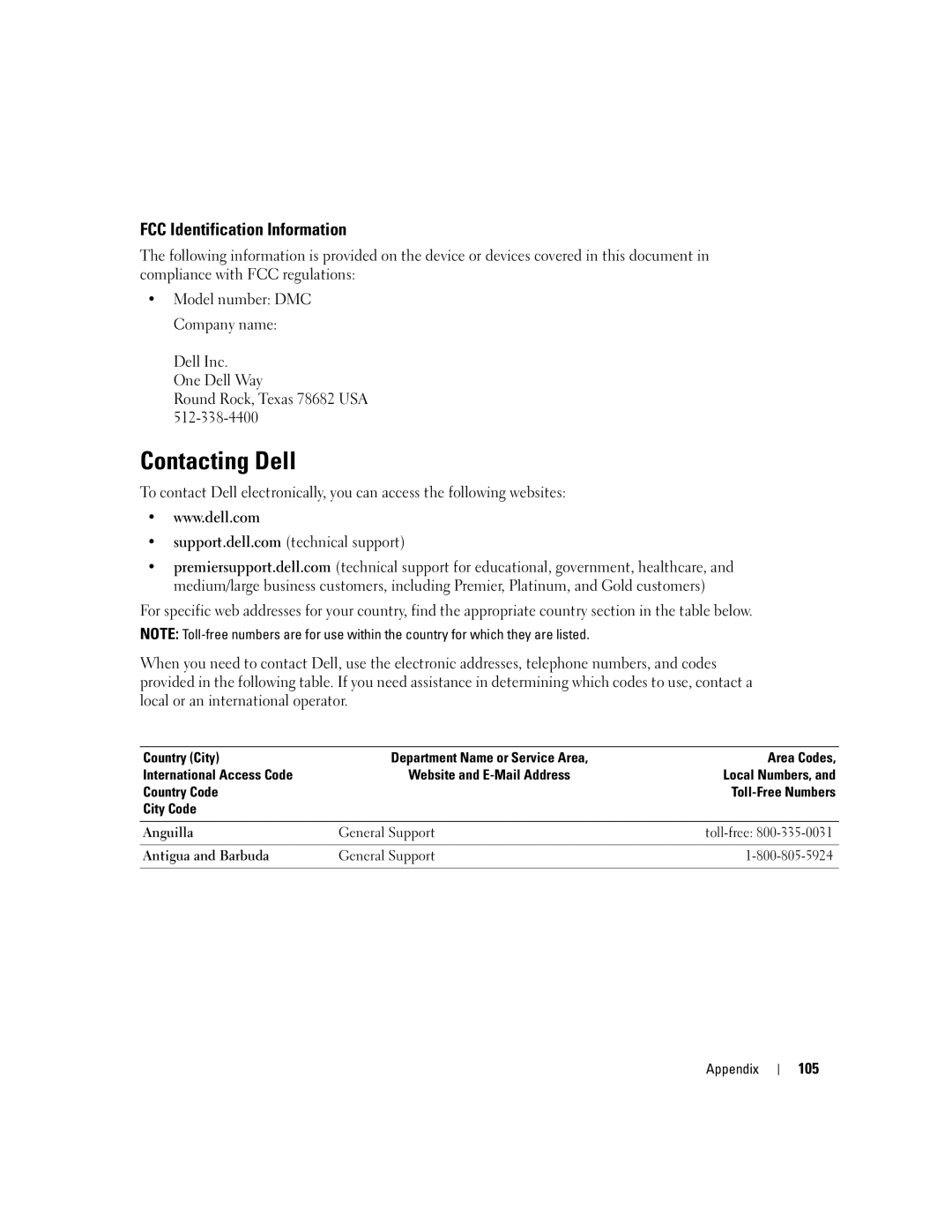 Dell 4700 manual Contacting Dell, FCC Identification Information, 105 