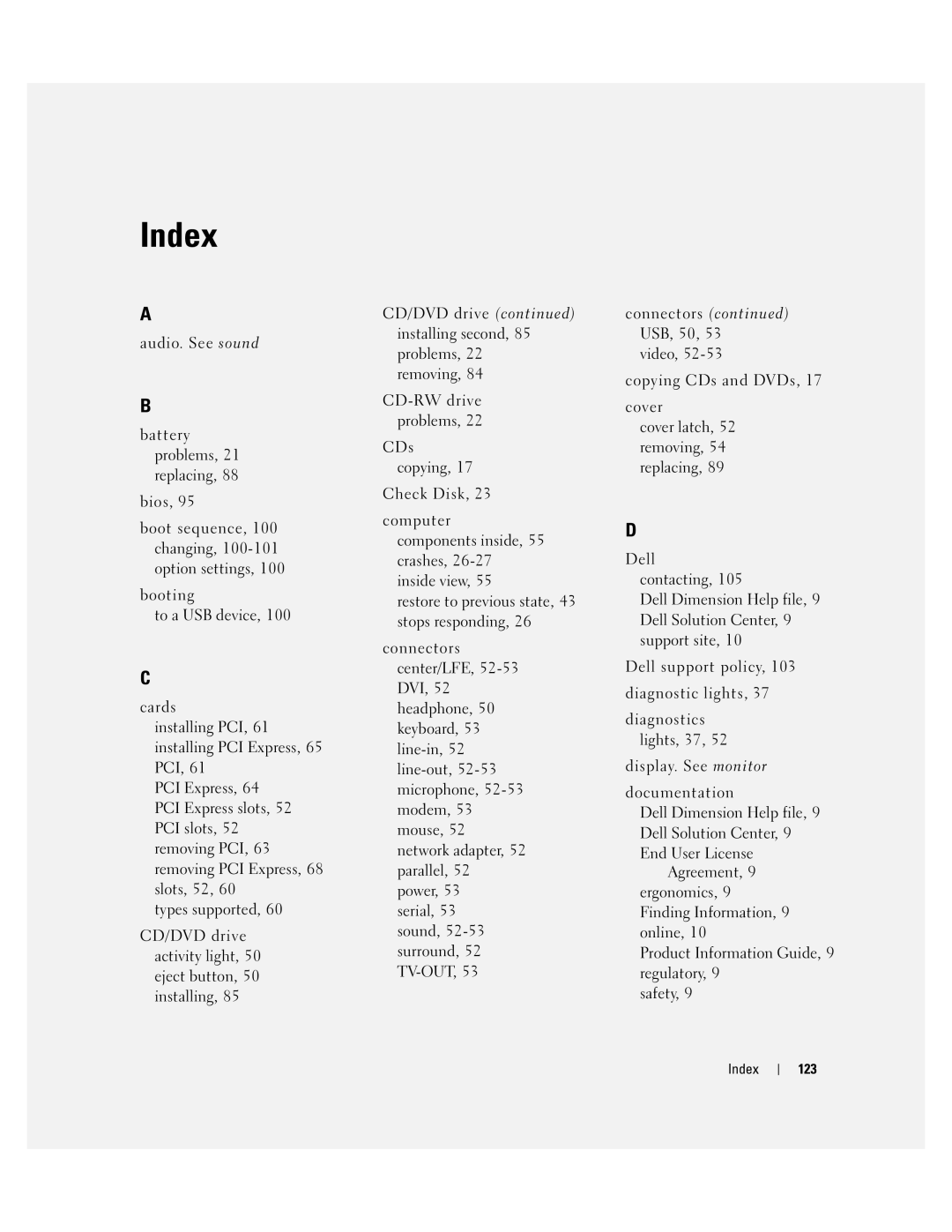 Dell 4700 manual Index 123 