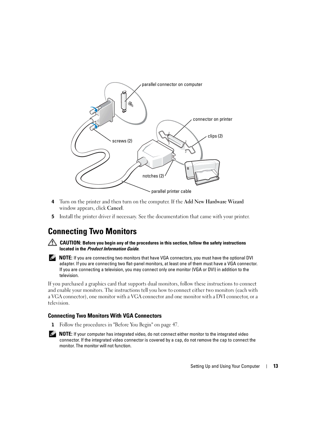 Dell 4700 manual Connecting Two Monitors With VGA Connectors 