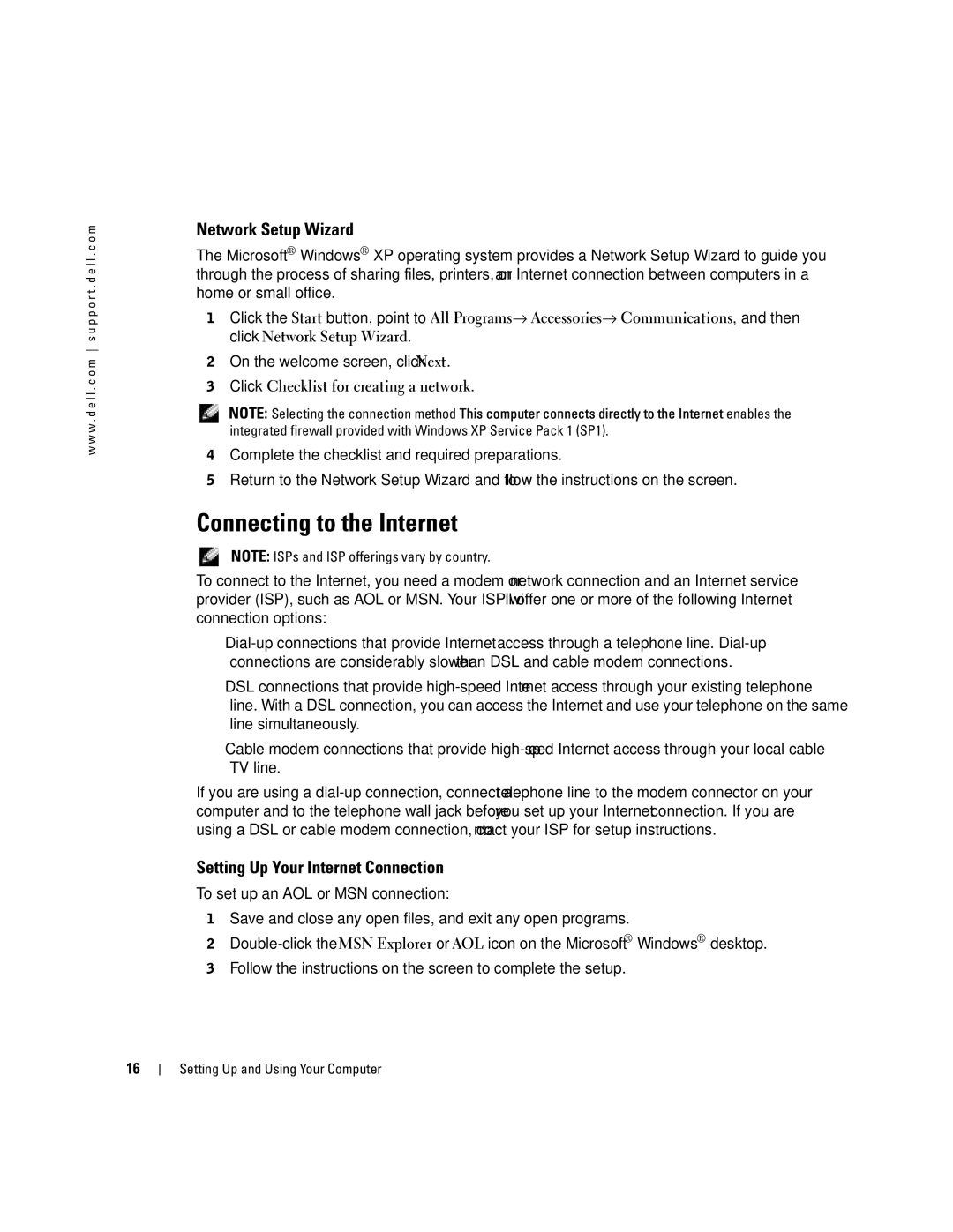 Dell 4700 manual Connecting to the Internet, Network Setup Wizard, Setting Up Your Internet Connection 