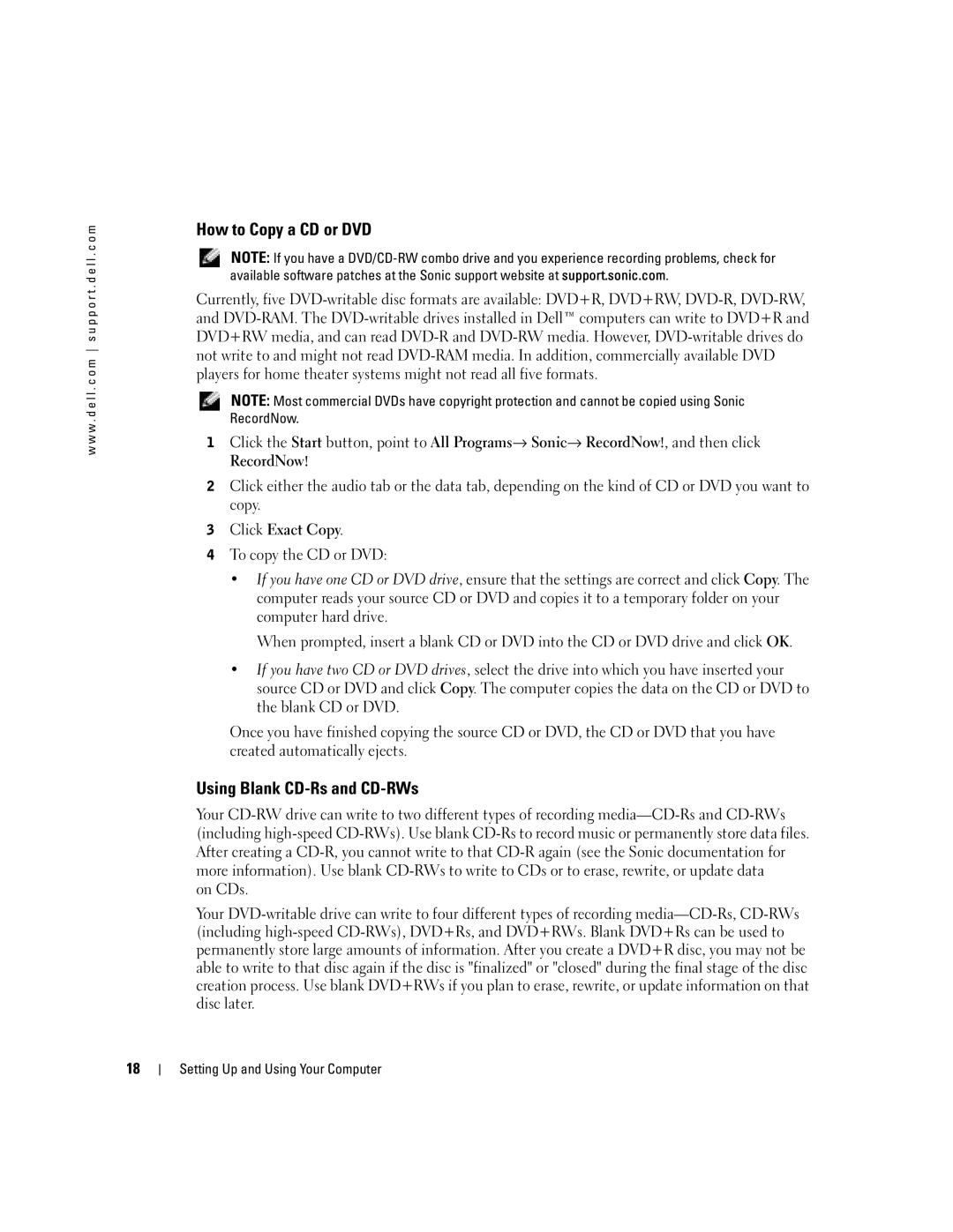 Dell 4700 manual How to Copy a CD or DVD, Using Blank CD-Rs and CD-RWs, RecordNow, Click Exact Copy 