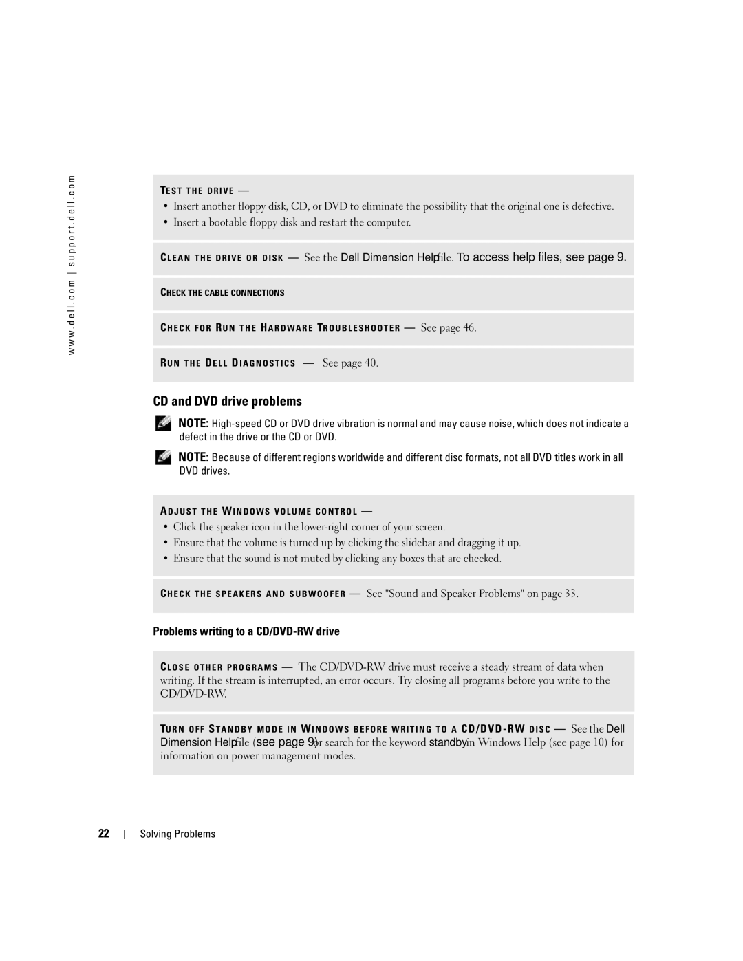 Dell 4700 manual CD and DVD drive problems, Problems writing to a CD/DVD-RW drive 